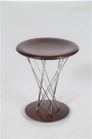 NOGUCHI ISAMU Sgabello in metallo cromato e legno mod. 86T per Knoll...