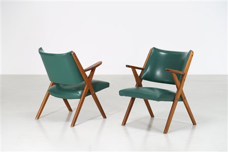 MOBILI DAL VERA Coppia di poltroncine in legno e sky, anni 60. -. Cm 58,00 x...