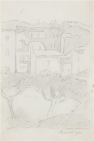GIORGIO MORANDI (1890 - 1964) Paesaggio, 1936 matita su carta, cm 24,2x16,3...