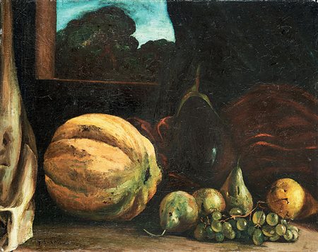 GIORGIO DE CHIRICO (1888 - 1978) Natura morta con melone, ortaggi e frutta,...