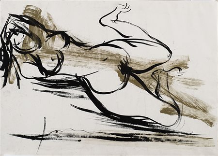 LUCIO FONTANA (1899 - 1968) Nudo femminile, 1960-1964 china su carta: nero e...