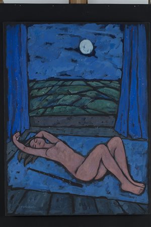 FELICE CASORATI (1883 - 1963) Nudo dormiente, 1962 tempera su cartoncino, cm...