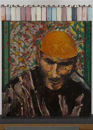 ALDO MONDINO (1938 - 2005) Ritratto, 1986 tecnica mista e collage su...