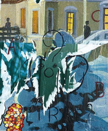 MIMMO ROTELLA (1918 - 2006) Lirre, 1989 décollage (sovrapittura), cm 49,5x60...