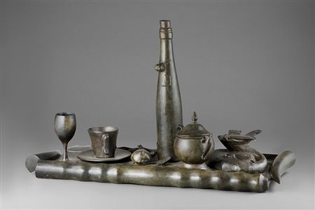 DANIEL SPOERRI (1930) Composizione, senza data bronzo, cm 33x55x21 Firma e...