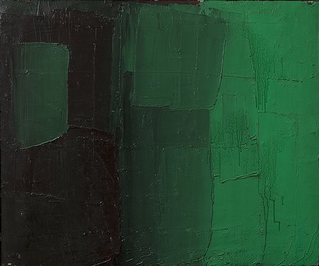 ALFREDO CHIGHINE (1914 - 1974) Verde e Viola, 1958 olio su tela, cm 54x65...