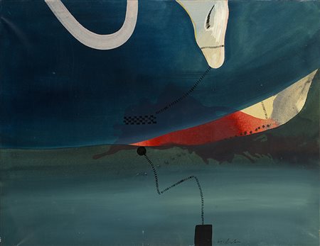 SERGIO DANGELO (1932) L'inatteso, 1963 tecnica mista su tela, cm 70x90...