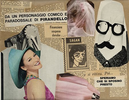 PIGNOTTI (1926) Speriamo che si sposino presto, 1965 collage su carta, cm...