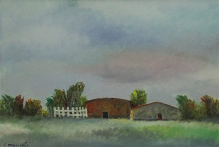 Giovanni Omiccioli (Roma 1901 – Roma 1975) Case a Passoscuro Olio su cartone...