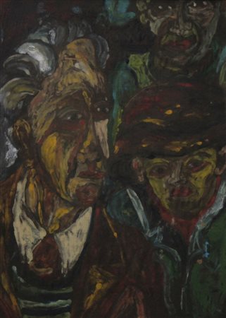 Beppe Serafini (Montelupo 1915 – Montelupo 1987) Tre figure Olio su cartone...