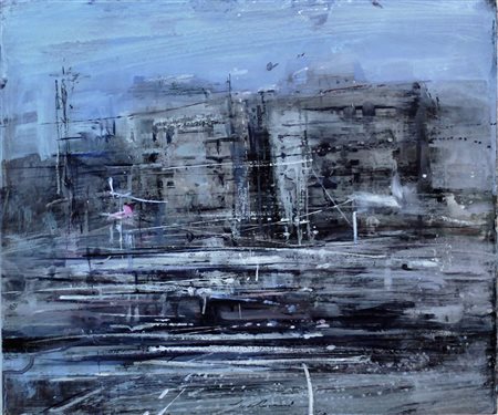 Riccardo Luchini (Milano 1949) Scalo Olio su tavola dim.40X50 Firmato in...