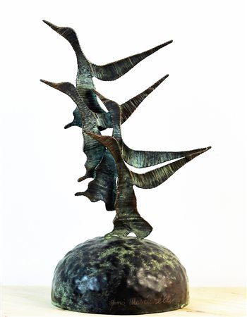 Gino Masciarelli (Chieti 1940) Volo di anatre Anni 70/80 Scultura in bronzo...