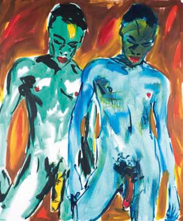 Luciano Castelli Lucerna 1951 Two coloured boys, 1983 olio su tela, cm...