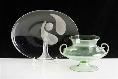 MVM CAPPELLIN Coppa in vetro soffiato con manici, 1930 circa. altezza cm 16;...