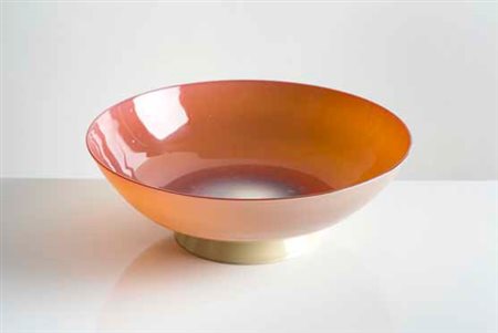 SEGUSO Grande coppa in vetro incamiciato con decoro a foglia d’oro, anni ‘40....