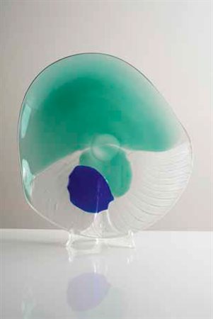 TIMO SARPANEVA Piatto multicolore, 1989. Firma incisa: Venini 1989 T....