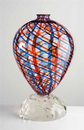 ALESSANDRO MENDINI Vaso “Simirone” in vetro a fasce policrome diagonali su...