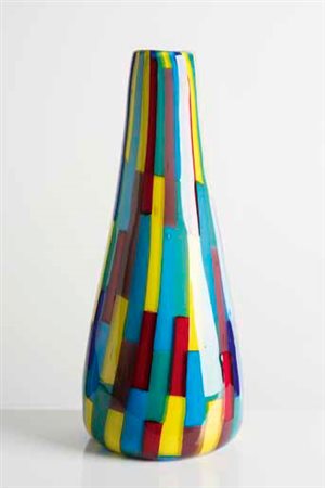 ALESSANDRO MENDINI Vaso in vetro a canne piatte riportate a caldo, 1987....