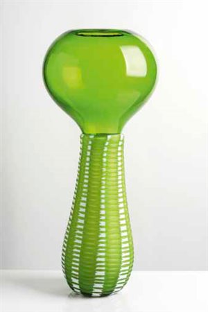 EMMANUEL BABLED Vaso “Primaire” verde erba e avorio, 1999. Firma incisa:...