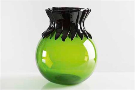 ELENA CUTOLO Vaso “Pumpkin baloon” in vetro soffiato con decori applicati a...