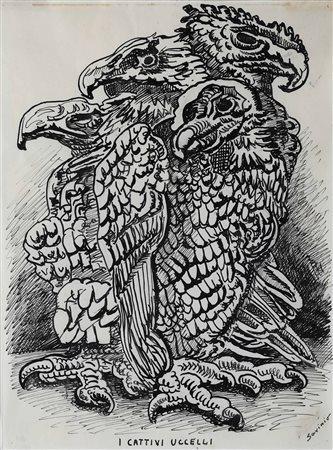 Alberto Savinio (1891-1952), I cattivi uccelli, 1941, china e acquerello su...