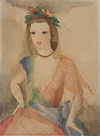 Marie Laurencin (1883-1956), Jeune femme, acquerello su cartone, cm 33x24...