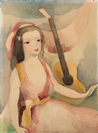Marie Laurencin (1883-1956), Jeune femme à la guitare, acquerello su cartone,...