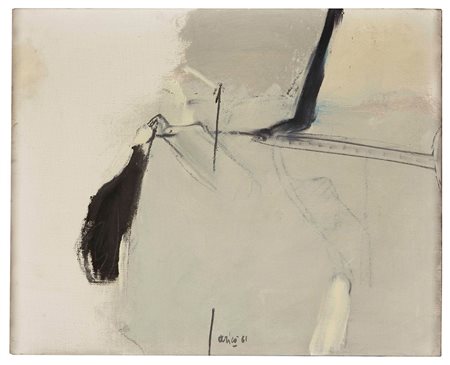 Rodolfo Aricò (1930-2002), Piccolo evento, 1961, tecnica mista su tela, cm...