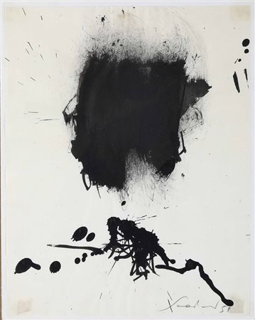 Emilio Scanavino (1922-1986), Senza titolo, 1958, china su carta, cm 28x22...