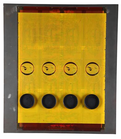 Eugenio Carmi (1920-2016), 4+4 su giallo, 1964, tecnica mista su tavola, cm...
