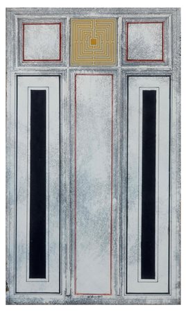Lucio Del Pezzo (1933), Laborintus, 1968, tecnica mista su masonite, cm 46x27...
