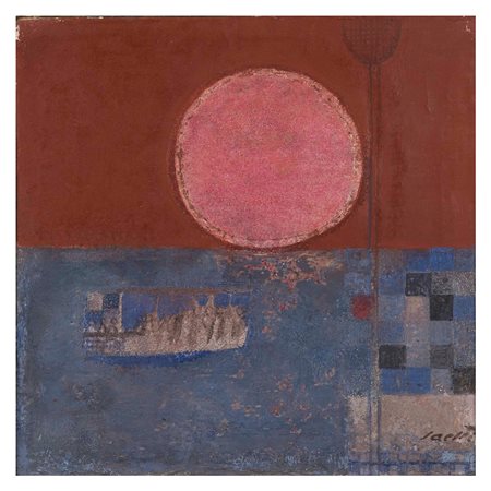 Bruno Saetti (1902-1984), Paesaggio con il sole, 1972, affresco su tela, cm...