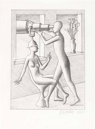 Mark Kostabi (1960), Senza titolo, 1991, matita su carta, cm 21x27 matita su...