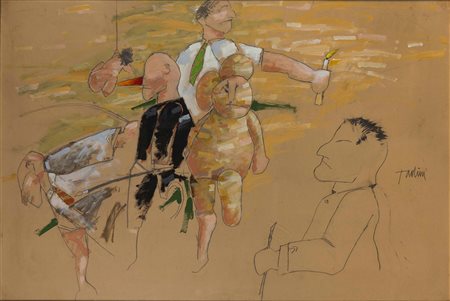 Emilio Tadini (1927-2002), Senza titolo, tecnica mista su carta intelata, cm...