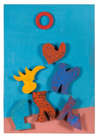 Sergio Dangelo (1932), The happy beach, 1981, assemblaggio, cm 100x70...