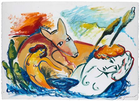 Mimmo Germanà (1944-1992), Senza titolo, olio e tecnica mista su carta, cm...