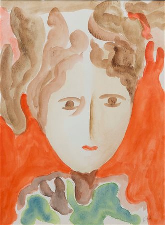 Virgilio Guidi ( 1892-1984), Testina, acquerello su cartoncino, cm 50x36...