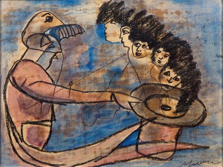 Mino Maccari (1898-1989), Senza titolo, anni ‘70 Figure, acquerello su carta...