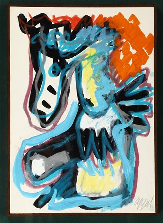 Karel Appel (1921-2006), Figure, tecnica mista su carta, cm 36x25 firmato in...