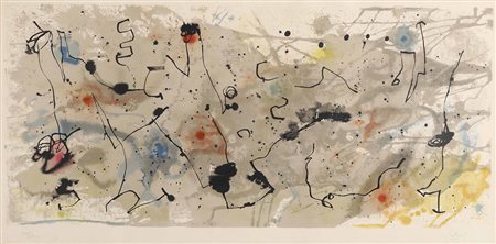 Joan Mirò (1893-1983), Graphisme, litografia a colori, cm 39x85 firmata in...