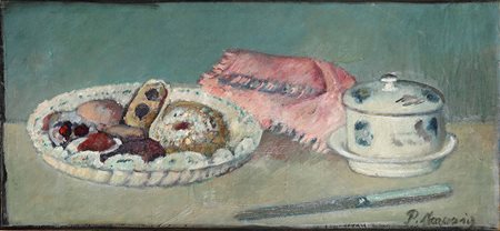 Piero Marussig (1879-1937), Natura morta, 1933 ca, olio su tela, cm 26x55...