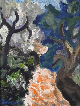 Carlo Levi (1902-1975), Sentiero del leopardo, 1974, olio su tela, cm 72x57...