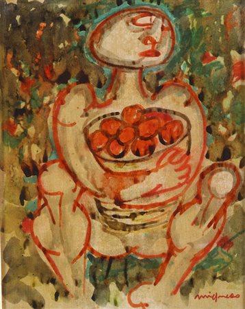 Giuseppe Migneco (1908-1997), Senza titolo, olio su tela, cm 29x23 firmato in...