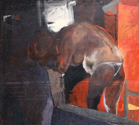 Ugo Attardi (1923-2006), Innamorata, 1962, olio su tela, cm 134x150 firmato e...