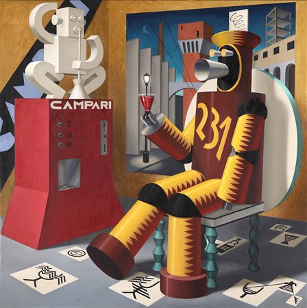 Sigfrido Martin Begué (1959-2010), El Bibedor de Campari, 1991, olio su tela,...