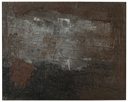 Alfredo Chighine (1914-1974), Forma grigia, 1958, olio su tela, cm 73x92...