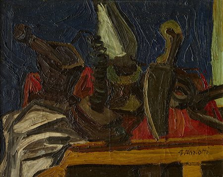 Ennio Morlotti (Lecco 1910 - Milano 1992)"Natura morta con coltello e...