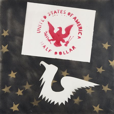 Franco Angeli (Roma 1935 - 1988)"Senza titolo" metà anni '70 spray su telacm...