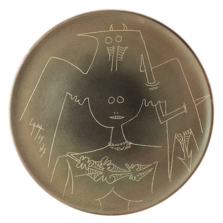 Wifredo Lam (Sagua La Grande 1902 - Parigi 1982)"Senza titolo" 1977piatto in...