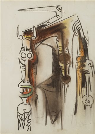 Wifredo Lam (Sagua La Grande 1902 - Parigi 1982)"Senza titolo" tecnica mista...